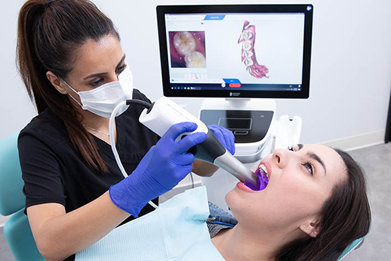 Close-up of an intraoral scanner for dental examinations.