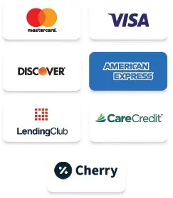 Logos of payment options for dental care financing.